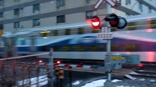 TRAINS AMT Fast Commuter Train at bike path Crossing in Montreal near Chabanel [upl. by Nauqram]