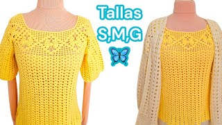 ELEGANTE Blusa de Mariposas 🦋 patrón fácil crochet todo en crochet parte 4 [upl. by Novar]