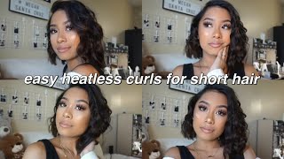 OVERNIGHT HEATLESS CURLS FOR SHORT HAIR  Megan Santa Cruz [upl. by Nigam186]