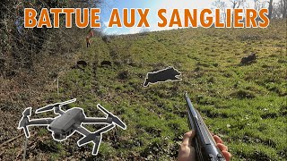 Une BATTUE filmée au DRÔNE   Tirs de plusieurs sangliers [upl. by Eillib]