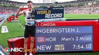 Ingebrigtsen DEMOLISHES 2 mile world record at Paris Diamond League  NBC Sports [upl. by Doane]