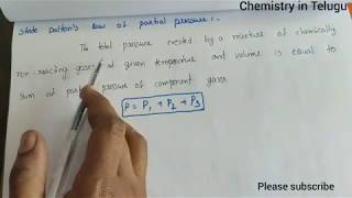 class 11State Daltons law of partial pressure explanation in Telugu [upl. by Ahsiam]