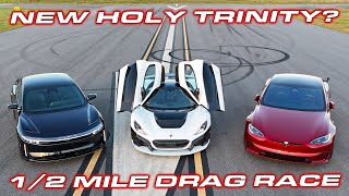 HOW TO BEAT A SAPPHIRE  1914 HP Rimac Nevera vs Tesla Plaid vs Lucid Sapphire 12 Mile Race [upl. by Aisetra]