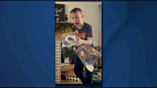 Young Buffalo Bills fan overwhelmed with emotion after receiving helmet signed by Thurman Thomas [upl. by Ahsinroc]