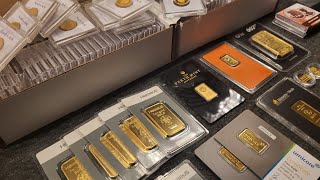 Sehr viele Goldbarren u Goldmünzen 350g Unboxing [upl. by Nodnarg]