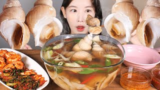 쫄깃쫄깃💛 수제비 넣은 뜨끈한 백골뱅이탕 먹방 Sea Snail Whelk Soup eating show mukbang korean food [upl. by Bravin]