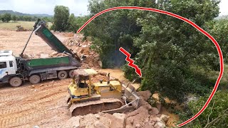 Part126 Experience Dozers D61EX Unloading Push Stone Clearing Wood and water Area [upl. by Ttegdirb443]