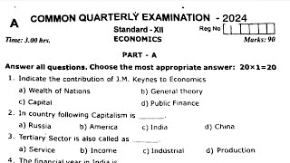 12th economics quarterly exam original question paper 2024 [upl. by Corrine406]