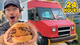 Eating At Food Trucks For 24 Hours DELICIOUS Food Challenge [upl. by Miquela]