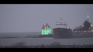 Lake Erie Freighter Departing Port Lorain in the Snow Herbert C Jackson [upl. by Sanfourd]