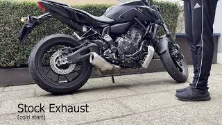 Yamaha MT07 2021 Stock Exhaust vs Ixil Hyperlow XL DB Killer In [upl. by Quintana]