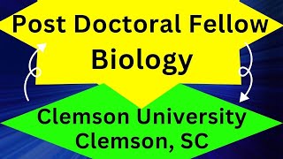 Post Doctoral Fellow Clemson University Clemson SC [upl. by Falconer]