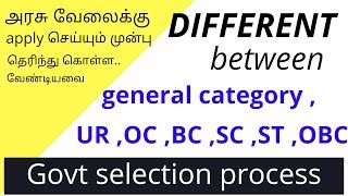 Different between general  UR  OC  BC SC ST OBC  about details in tamil [upl. by Nalon504]