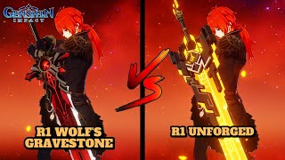 DILUC R1 WOLFS GRAVESTONE VS R1 UNFORGED COMPARISON  Genshin Impact [upl. by George196]