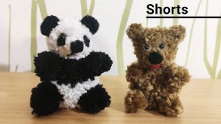 How to Make a Panda Pompom  Teddy Bear Making with Wool at home  pom pom making Shorts [upl. by Namlaz]