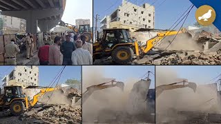 Demolition drive for road expansion work at Tadbun  Hyderabad  Aramgarh flyover [upl. by Albers]