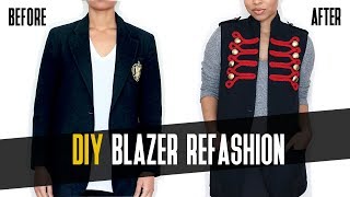 DIY School Blazer refashioned into Military Style Vest Part 2 [upl. by Noah]