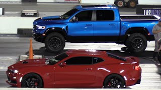 Dodge Ram vs Hellcat Camaro and Jeep [upl. by Nyluqcaj632]