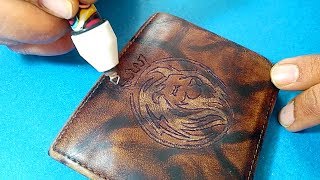 Leather wallet logo engraving  embossing with Cutart Pyrography and wood burning Pen [upl. by Chemosh]