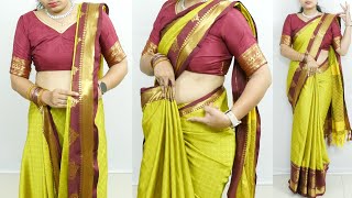 How to wear a cotton silk saree draping perfectly  vary easy steps for beginners  saree draping [upl. by Magree]