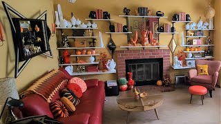 FALL DÉCOR LIVING ROOM TOUR  Vintage Retro MCM Pottery Milk Glass Furniture Lighting Radios [upl. by Eniahs]