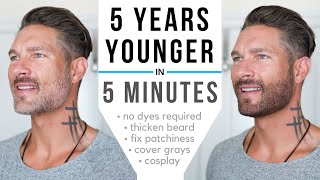 HOW TO COLOR YOUR BEARD FAST amp EASY WITHOUT DYE  Thicken patchy spots cover grays define jawline [upl. by Annaiek435]