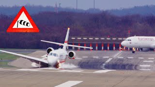 Extremer Sturm Eberhard bis 120 kmh am Düsseldorf Airport  Crosswind und durchstartende Flugzeuge [upl. by Mou85]