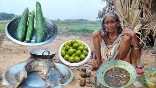 90 year old poor Grandma cooking MAGUR FISH curry with Nahnua amp eating with water riceVillage food [upl. by Anit262]