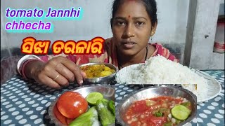 Rice eating  Vegetable santula curry  Jannhi tomato chhecha in odia  Ridge gourd chhecha [upl. by Adnael]