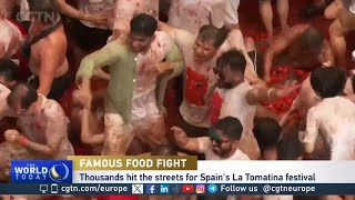 ‘La Tomatina’ festival tomato fighting [upl. by Dyolf]