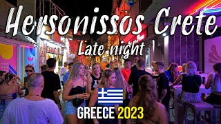 Hersonissos Crete late night walking tour 4k Kreta Greece 2023 [upl. by Ykcir]