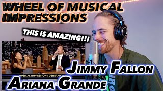 Ariana Grande ft Jimmy Fallon  Wheel of Musical Impressions FIRST REACTION livestream [upl. by Odin]