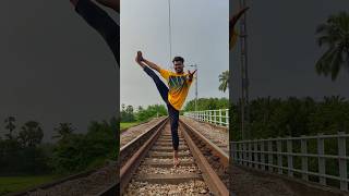 😱 Yogasana in railway track😱 don’t try it ❤️🤗 trending yoga youtubeshorts 😱🤯￼ [upl. by Kcirdnek]