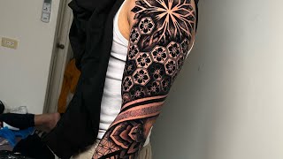 TATTOO VLOG 7 FULL SLEEVE GEOMETRIC MANDALA TATTOO IN 2 CONSECUTIVE DAYS tattoo fyp trending [upl. by Bamby965]