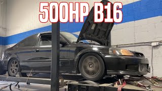 500HP Turbo B16 Civic Dyno Tune [upl. by Allemap]