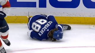 Patric Hornqvists Hit Sends Mikhail Sergachev To The Locker Room [upl. by Attesoj]