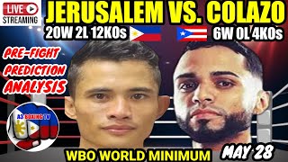 JERUSALEM vs COLLAZO WBO WORLD MINIMUM TITLE  PREFIGHT ANALYSIS amp PREDICTION [upl. by Filomena]