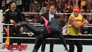 Arnold Schwarzenegger and Joe Manganiello join Hulk Hogan in the ring Raw March 24 2014 [upl. by Haley861]