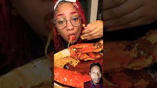 Huge king crab leg ramen sausage snow crabpatatoes and mega prawns 🦐seafoodboil mukbang short [upl. by Ylreveb]