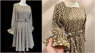 🍂 How to sew a beautiful autumn dress 👗 long sleeve dress cutting and sewing [upl. by Yadseut]