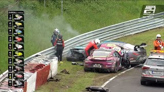 BIG CRASH BMW M4 GT4 amp PORSCHE CAYMAN GT4  ADAC 24H RAVENOL NÜRBURGRING 2024 24hNBR [upl. by Ramej123]