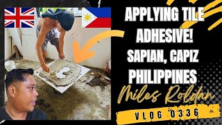 VLOG 336 CUTTING TILES amp APPLYING ADHESIVE AT A MODERN HOUSE BUILD IN THE PHILIPPINES [upl. by Iad]