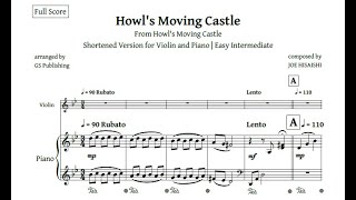 Howl´s Moving Castle  Shortened Version for Violin and Piano  Easy Intermediate [upl. by Strauss]