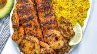 GARLIC BUTTER SALMON AND SHRIMP  SALMON RECIPE  GARLIC SHRIMP  STEPBYSTEP  QUICK DINNER IDEAS [upl. by Alyakem976]