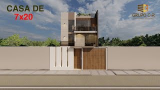 PLANO DE 7x20  HERMOSA CASA MODERNA  HOUSE DESIGN 7x20 [upl. by Ylrad520]