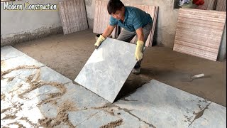 Techniques For Installing Large Format Ceramic Tiles 100x100cm For The Most Beautiful Living Room [upl. by Ronyar]