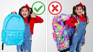 Ellie and Charlotte Giant Backpack Blunders at School [upl. by Enaed]