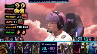 UOL vs DRX  2020 Worlds Groups Day 1  Twitch VOD with Chat [upl. by Lindly]