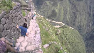 Machu Picchu  very steep stairs Climbing down Huaynapicchu [upl. by Lewiss156]