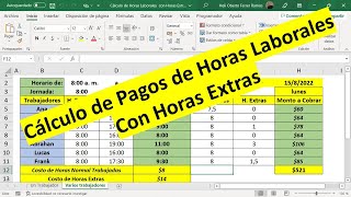 Cálculos de Pagos de Horas Laborales con Horas Extras con Excel  Plantilla Descargable [upl. by Zile]